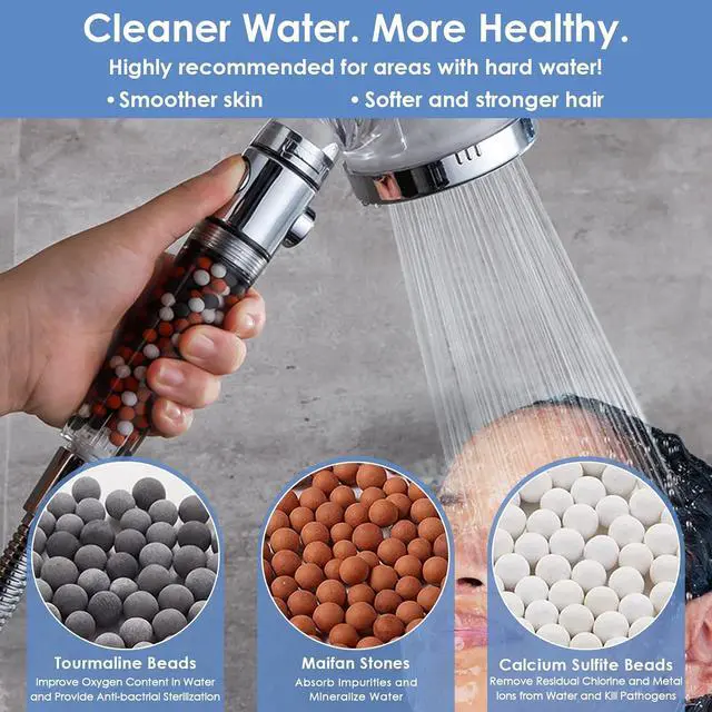 Alt view image 2 of 6 - Vacto High Pressure Handheld Shower Head with Filter, Hard Water Softener Water Purifying Filtered Showerheads with Filter Beads, Shower Head Kits (No Hose and Bracket)