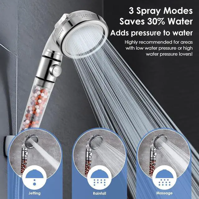 Alt view image 3 of 6 - Vacto High Pressure Handheld Shower Head with Filter, Hard Water Softener Water Purifying Filtered Showerheads with Filter Beads, Shower Head Kits (No Hose and Bracket)