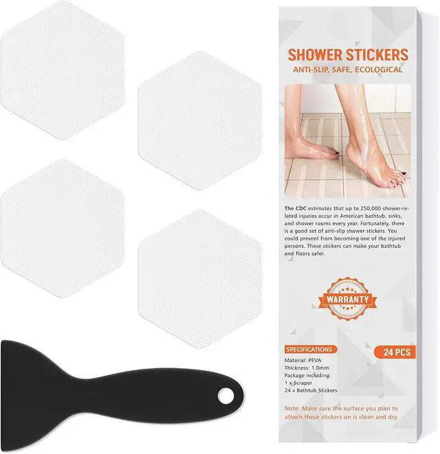 Main image of Non Slip Bathtub Stickers, Shower Stickers for Safety Bathroom Tubs, Bathtub Non Slip Stickers and Adhesive Decals Scraper for Bath Tub, Shower Floor, Stairs, Ladders(Square Shape, Clear) (24, Clear)