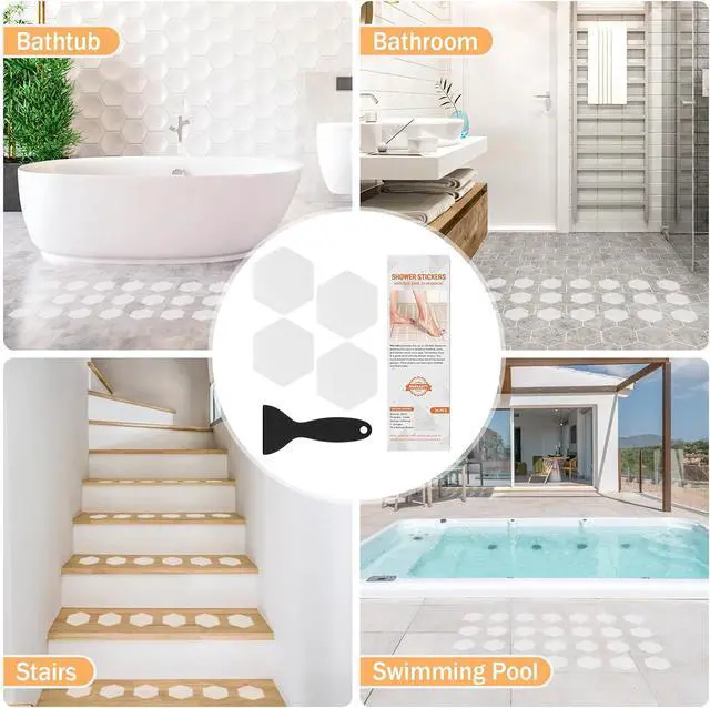 Alt view image 5 of 6 - Non Slip Bathtub Stickers, Shower Stickers for Safety Bathroom Tubs, Bathtub Non Slip Stickers and Adhesive Decals Scraper for Bath Tub, Shower Floor, Stairs, Ladders(Square Shape, Clear) (24, Clear)