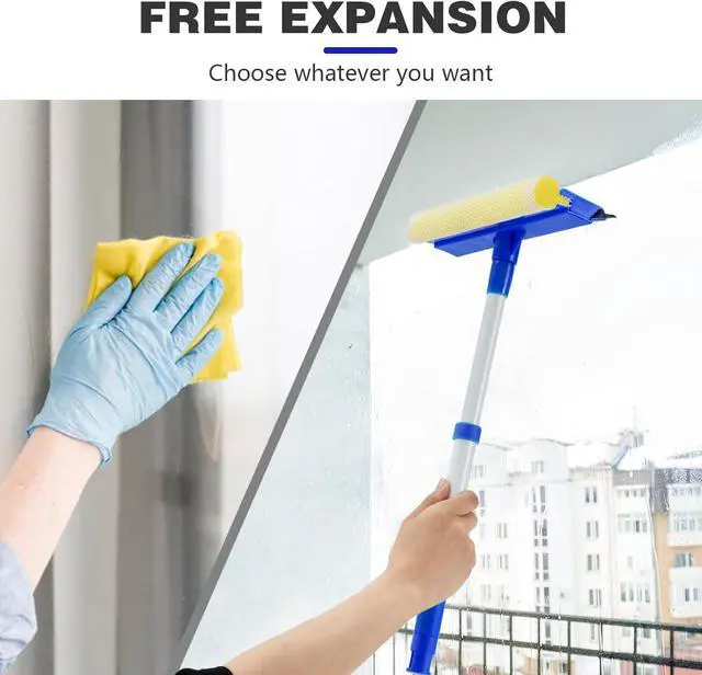 Alt view image 4 of 6 - Bryquelin Window Squeegee for Home,2 in 1 Squeegee Window Cleaner with 18"" Long Handle,Sponge Car Window Squeegee for Gas Station, Glass,Shower,Outdoor High Window Cleaning