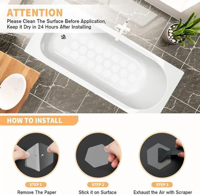 Alt view image 3 of 6 - Non Slip Bathtub Stickers, Shower Stickers for Safety Bathroom Tubs, Bathtub Non Slip Stickers and Adhesive Decals Scraper for Bath Tub, Shower Floor, Stairs, Ladders(Square Shape, Clear) (24, Clear)