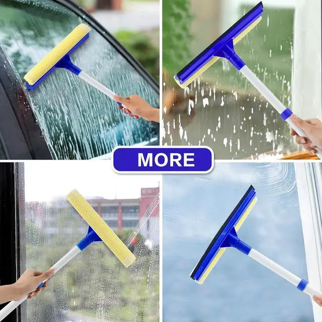 Alt view image 5 of 6 - Bryquelin Window Squeegee for Home,2 in 1 Squeegee Window Cleaner with 18"" Long Handle,Sponge Car Window Squeegee for Gas Station, Glass,Shower,Outdoor High Window Cleaning