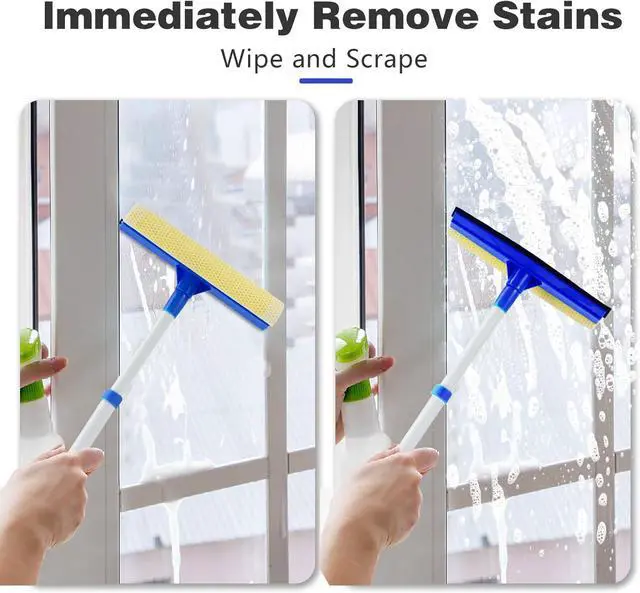 Alt view image 6 of 6 - Bryquelin Window Squeegee for Home,2 in 1 Squeegee Window Cleaner with 18"" Long Handle,Sponge Car Window Squeegee for Gas Station, Glass,Shower,Outdoor High Window Cleaning