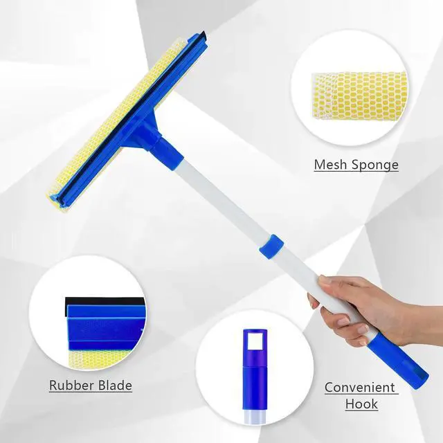 Alt view image 3 of 6 - Bryquelin Window Squeegee for Home,2 in 1 Squeegee Window Cleaner with 18"" Long Handle,Sponge Car Window Squeegee for Gas Station, Glass,Shower,Outdoor High Window Cleaning