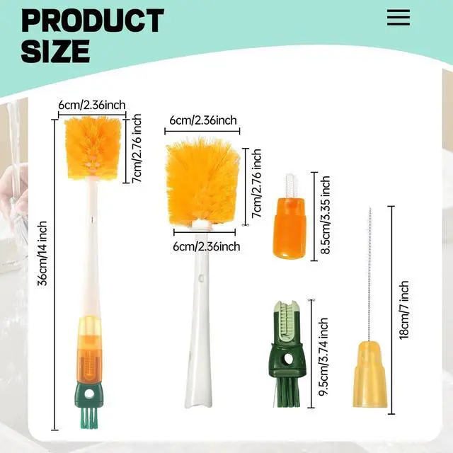 Alt view image 2 of 7 - Baby Bottle Brush Cleaner,5 in 1 Water Bottle Cleaner Brushes for Cleaning