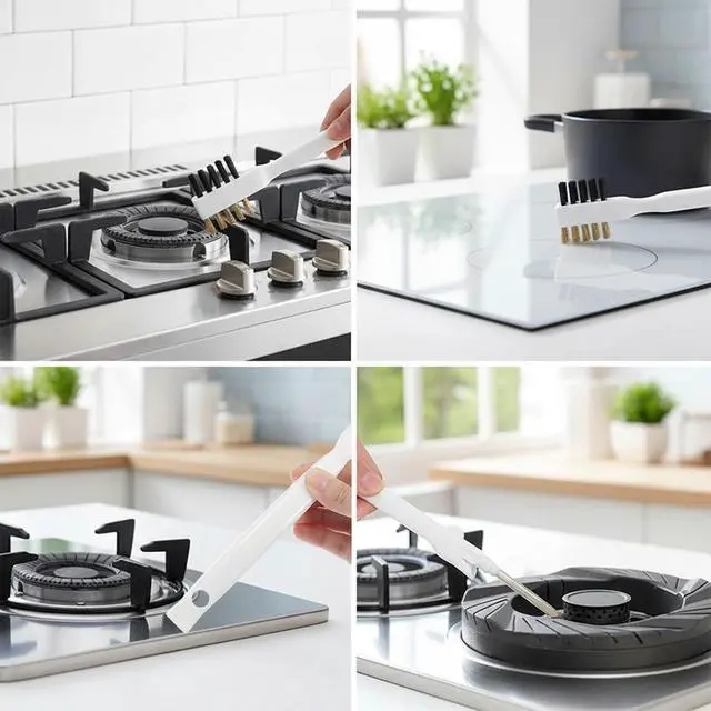 Alt view image 3 of 7 - Ymapinc Kitchen Cleaning Scrub Brush, 4-in-1 Stove Cleaner for Gas Top with Cooktop Scraper, Gas Stove Top Cleaner, Household Cleaning Tools, Scrubber for Range Hood Grease Grime
