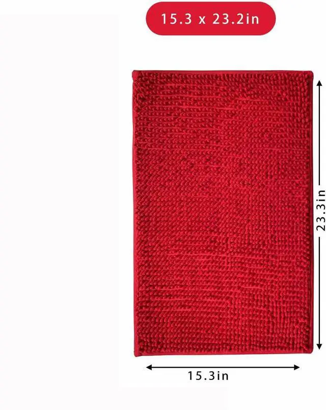 Alt view image 2 of 5 - Chenille Bath Mat Microfiber Floor Mat Baby Bath Mat for Kids Washable Bathroom Dry Fast Water Absorbent Shower Mat Area Rug (15.3" x 23.2", Red)