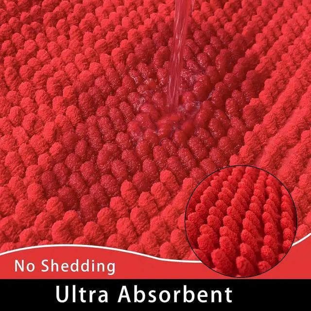 Alt view image 3 of 5 - Chenille Bath Mat Microfiber Floor Mat Baby Bath Mat for Kids Washable Bathroom Dry Fast Water Absorbent Shower Mat Area Rug (15.3" x 23.2", Red)