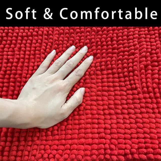 Alt view image 4 of 5 - Chenille Bath Mat Microfiber Floor Mat Baby Bath Mat for Kids Washable Bathroom Dry Fast Water Absorbent Shower Mat Area Rug (15.3" x 23.2", Red)