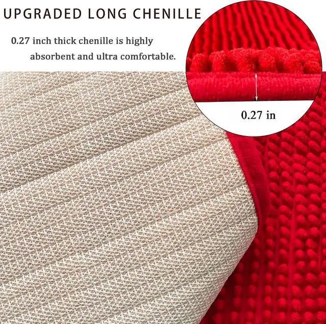 Alt view image 5 of 5 - Chenille Bath Mat Microfiber Floor Mat Baby Bath Mat for Kids Washable Bathroom Dry Fast Water Absorbent Shower Mat Area Rug (15.3" x 23.2", Red)
