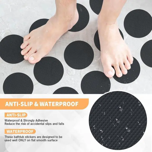 Alt view image 2 of 7 - Non Slip Bathtub Stickers, 24 PCS Shower Stickers for Safety Bathroom Tubs, Bathtub Non Slip Stickers and Adhesive Decals Scraper for Bath Tub, Shower Floor, Stairs, Ladders(Round Shape,Black)