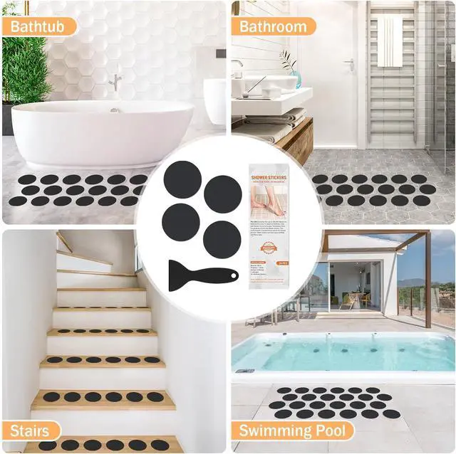 Alt view image 6 of 7 - Non Slip Bathtub Stickers, 24 PCS Shower Stickers for Safety Bathroom Tubs, Bathtub Non Slip Stickers and Adhesive Decals Scraper for Bath Tub, Shower Floor, Stairs, Ladders(Round Shape,Black)
