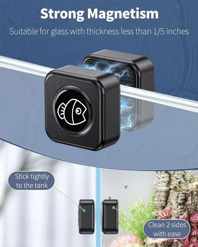 Alt view image 2 of 7 - Pawfly Aquarium Magnetic Brush Fish Tank Glass Cleaner 1 Inch Mini Stain Scrubber Pads Aquarium Cleaning Tool for 1/5 Inch Thick Fish Tank up to 10 Gallons (Non-Floatable)
