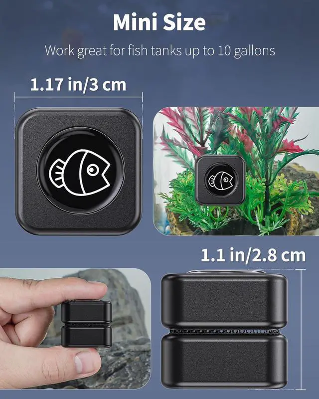 Alt view image 4 of 7 - Pawfly Aquarium Magnetic Brush Fish Tank Glass Cleaner 1 Inch Mini Stain Scrubber Pads Aquarium Cleaning Tool for 1/5 Inch Thick Fish Tank up to 10 Gallons (Non-Floatable)