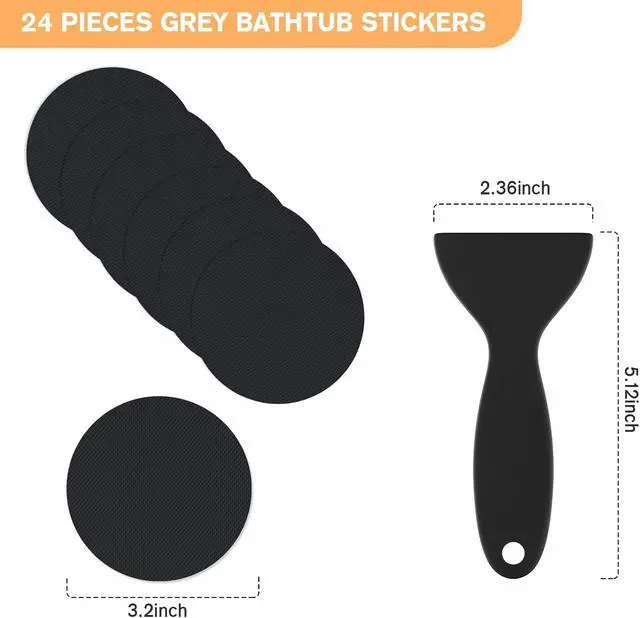 Alt view image 7 of 7 - Non Slip Bathtub Stickers, 24 PCS Shower Stickers for Safety Bathroom Tubs, Bathtub Non Slip Stickers and Adhesive Decals Scraper for Bath Tub, Shower Floor, Stairs, Ladders(Round Shape,Black)