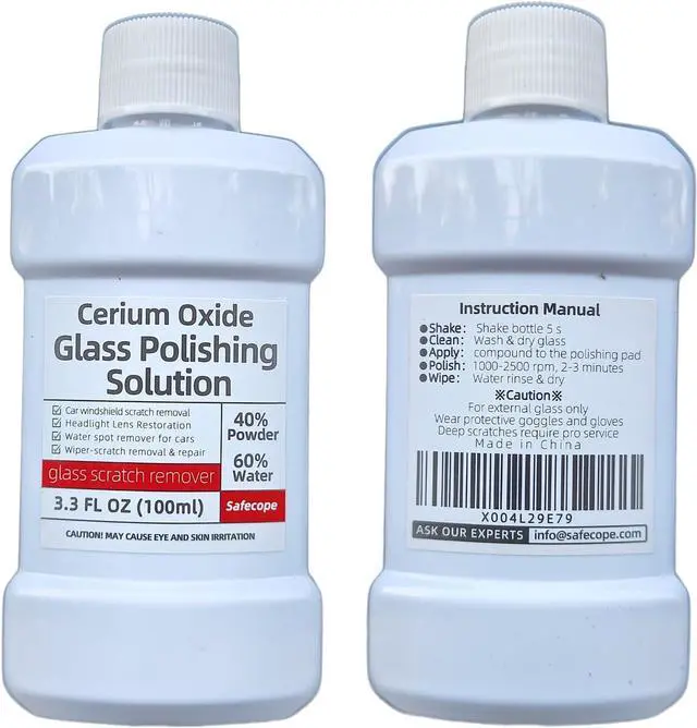Main image of 3.3oz (100ml) Cerium Oxide Glass Polishing Liquid Deep Cleaning & Removes Wiper Marks, Swirls, Water Spots & Windshield Cleaner & Remover for Minor Glass Scratches Shake Well Before use