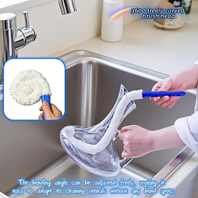 Alt view image 4 of 7 - Long Bottle Brush Cleaner for Decanter and Water Bottle, 16 Inch Flexible Foam Cleaning Wand for Vases, Wine Glasses, and Glassware with Hanging Storage Design