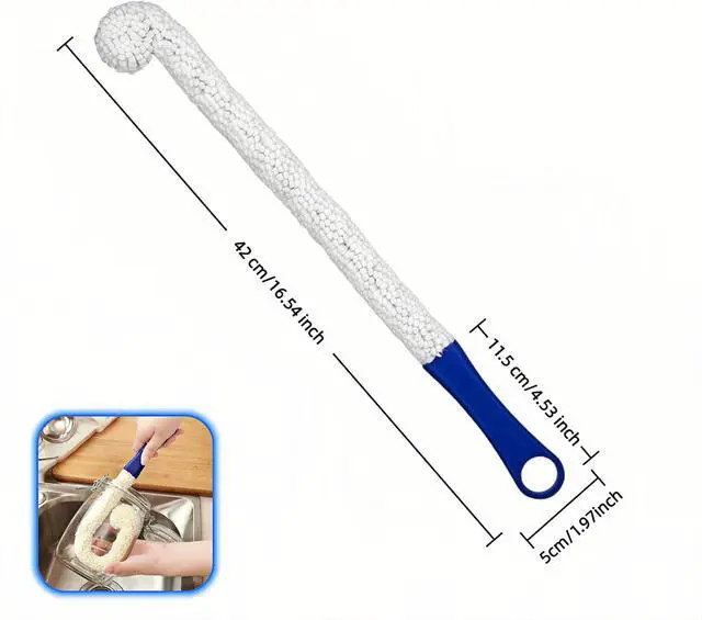 Alt view image 5 of 7 - Long Bottle Brush Cleaner for Decanter and Water Bottle, 16 Inch Flexible Foam Cleaning Wand for Vases, Wine Glasses, and Glassware with Hanging Storage Design