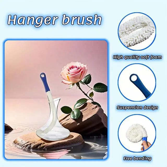 Alt view image 7 of 7 - Long Bottle Brush Cleaner for Decanter and Water Bottle, 16 Inch Flexible Foam Cleaning Wand for Vases, Wine Glasses, and Glassware with Hanging Storage Design