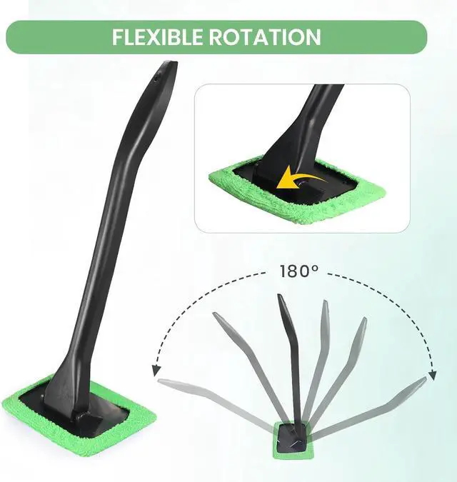 Alt view image 2 of 7 - Windshield Cleaner Tool Car Window Cleaner with 6 Reusable and Washable Microfiber Pads and Extendable Handle Auto Inside Glass Wiper Kit (Green)