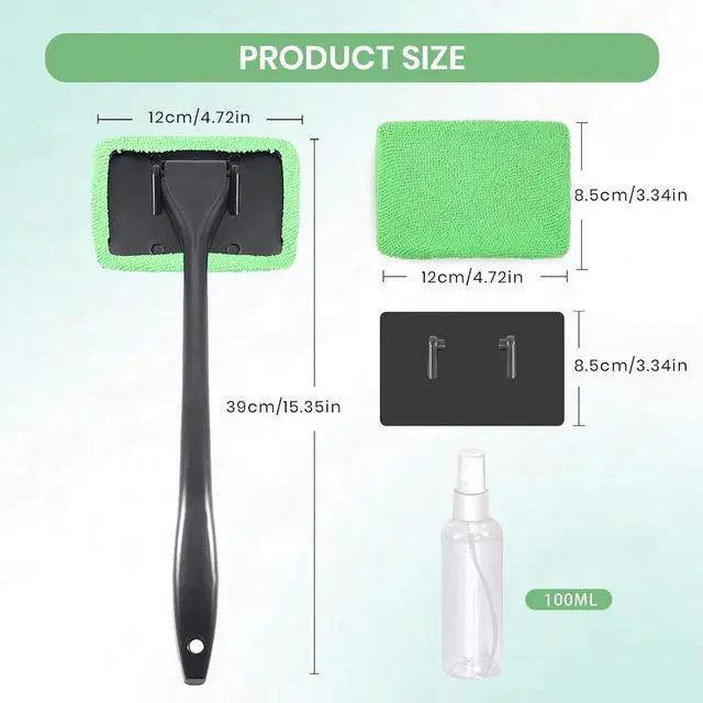 Alt view image 7 of 7 - Windshield Cleaner Tool Car Window Cleaner with 6 Reusable and Washable Microfiber Pads and Extendable Handle Auto Inside Glass Wiper Kit (Green)