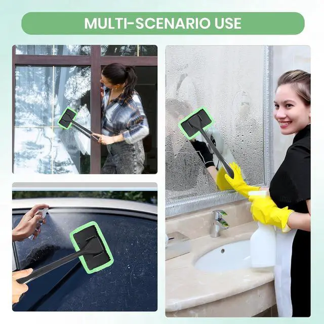 Alt view image 6 of 7 - Windshield Cleaner Tool Car Window Cleaner with 6 Reusable and Washable Microfiber Pads and Extendable Handle Auto Inside Glass Wiper Kit (Green)