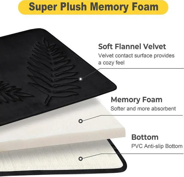 Alt view image 3 of 7 - Bath Mat Washable 24" x 16" Super Absorbent Bathroom Rugs Soft Memory Foam Bath Mat Quick Dry Non-Slip Bathroom Carpet for Bedroom Shower and Tub, Black