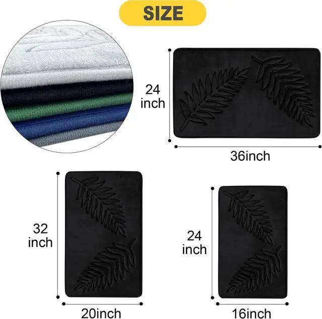Alt view image 2 of 7 - Bath Mat Washable 24" x 16" Super Absorbent Bathroom Rugs Soft Memory Foam Bath Mat Quick Dry Non-Slip Bathroom Carpet for Bedroom Shower and Tub, Black
