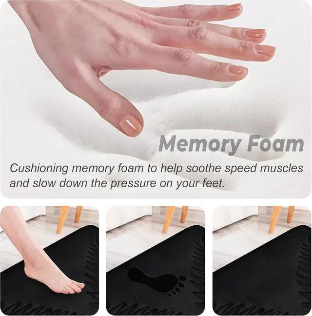 Alt view image 4 of 7 - Bath Mat Washable 24" x 16" Super Absorbent Bathroom Rugs Soft Memory Foam Bath Mat Quick Dry Non-Slip Bathroom Carpet for Bedroom Shower and Tub, Black