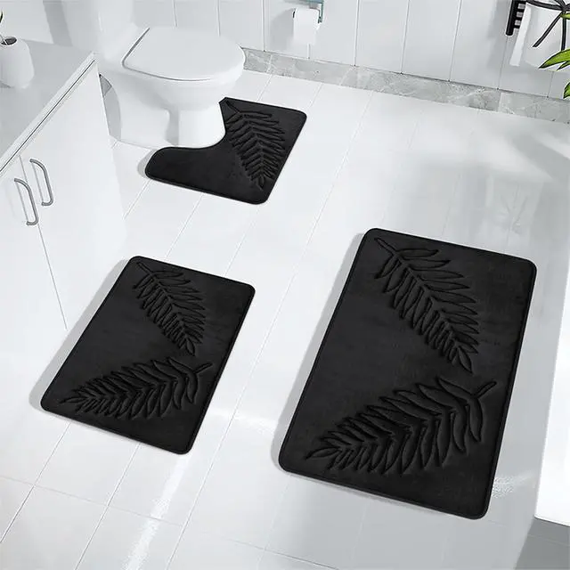 Alt view image 7 of 7 - Bath Mat Washable 24" x 16" Super Absorbent Bathroom Rugs Soft Memory Foam Bath Mat Quick Dry Non-Slip Bathroom Carpet for Bedroom Shower and Tub, Black