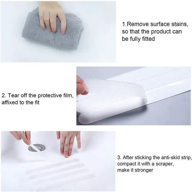 Alt view image 4 of 7 - 24Pcs Non-Slip Shower Stickers Safety Bathroom Tubs Sticker with Scraper for Shower Room Pools Stairs Steps Ladders(12Pcs 7.87in+12Pcs 15in) (12Pcs 7.87in+12Pcs 15in)