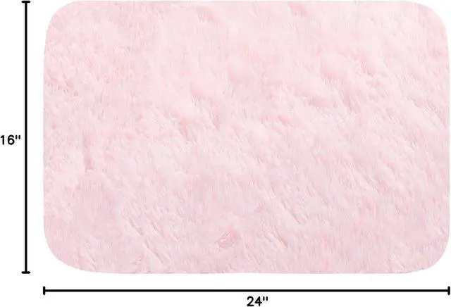 Alt view image 3 of 7 - ConCus-T Pink Bath Mat Bath Rug Shaggy Girls Bathroom Rug Tie Dye Girls Gift Chic Faux Fur Plush Area Rug for Bedroom Fluffy Doormat Soft Puppy Bed Mat, Pink, 24 Inch x16 Inch