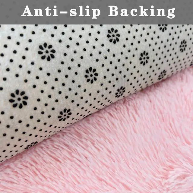 Alt view image 7 of 7 - ConCus-T Pink Bath Mat Bath Rug Shaggy Girls Bathroom Rug Tie Dye Girls Gift Chic Faux Fur Plush Area Rug for Bedroom Fluffy Doormat Soft Puppy Bed Mat, Pink, 24 Inch x16 Inch