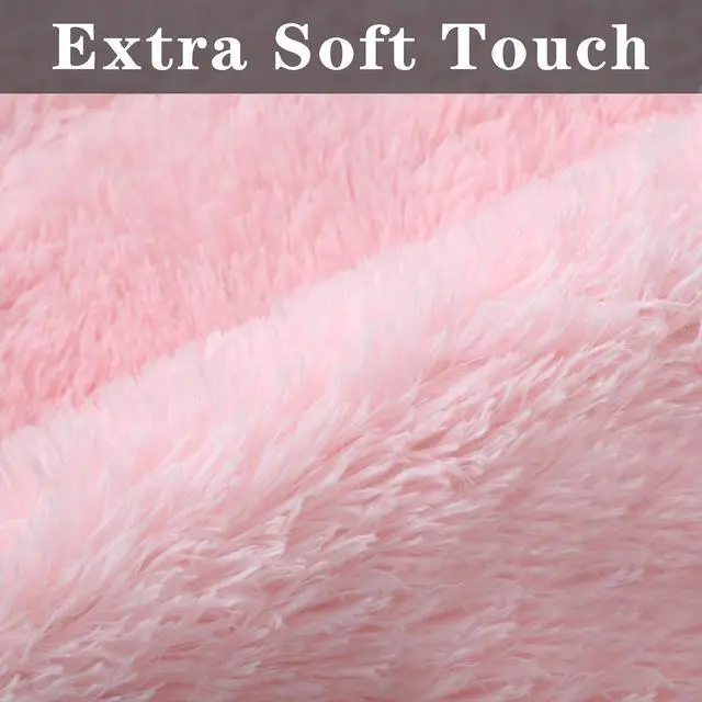 Alt view image 6 of 7 - ConCus-T Pink Bath Mat Bath Rug Shaggy Girls Bathroom Rug Tie Dye Girls Gift Chic Faux Fur Plush Area Rug for Bedroom Fluffy Doormat Soft Puppy Bed Mat, Pink, 24 Inch x16 Inch