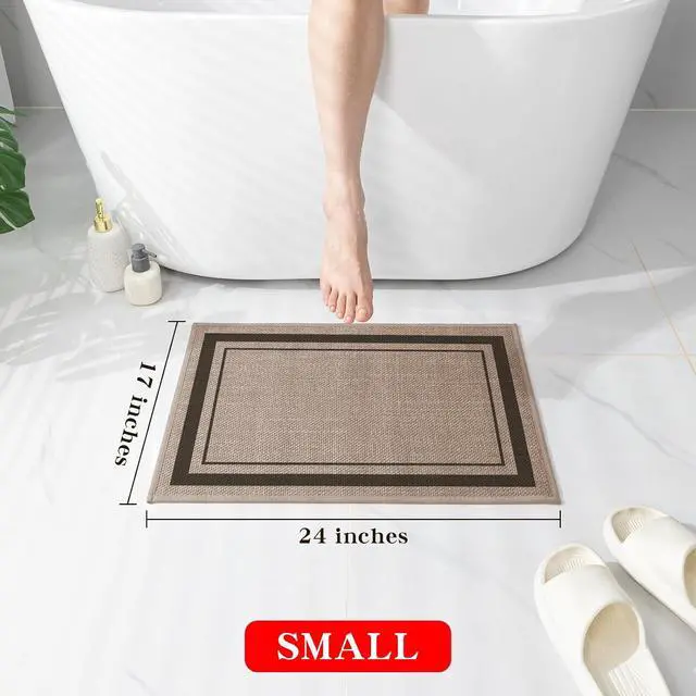 Alt view image 2 of 6 - chakme Bathroom Rugs Mat 24x17, Ultra Thin Non Slip Bath Mat Small Quick Dry Absorbent Bath Mat for Bathroom Floor, (Dark Beige, 24"x17")