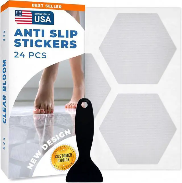 Main image of Clear Bloom Anti-Slip Shower Stickers, Non-Slip Bathtub Floor Grip, 24 Pack