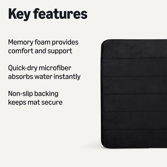 Alt view image 3 of 5 - Amazon Basics Absorbent & Fast Dry Plush Memory Foam Bath Mat, 17 x 24 in, Black