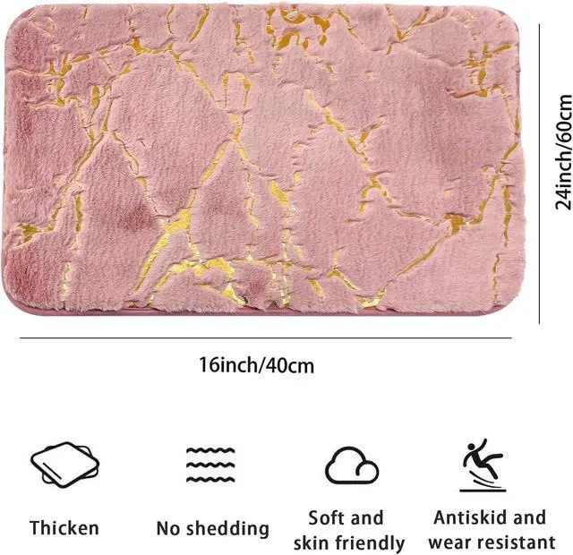 Alt view image 2 of 6 - Marble Bathroom Rugs Nonslip Pink Bathroom Mats Ultra Soft Washable Bath Mats for Bathroom Floor Mats Carpet Water Absorbent Shower Rug Decoration for Kitchen Bedroom Living Room