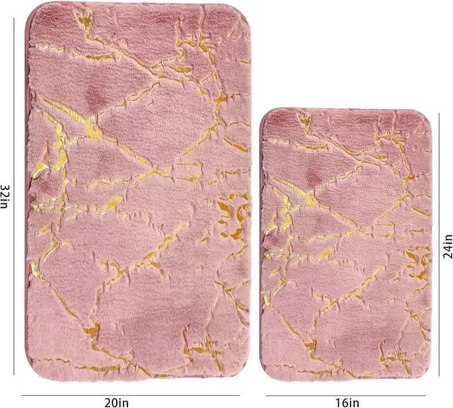 Alt view image 6 of 6 - Marble Bathroom Rugs Nonslip Pink Bathroom Mats Ultra Soft Washable Bath Mats for Bathroom Floor Mats Carpet Water Absorbent Shower Rug Decoration for Kitchen Bedroom Living Room