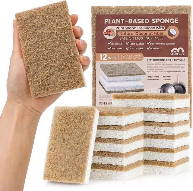 Main image of Metflavor Kitchen Sponges, 12 Count, Natural Sponge with Coconut Scrubber