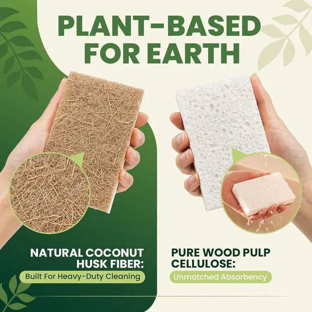 Alt view image 3 of 7 - Metflavor Kitchen Sponges, 12 Count, Natural Sponge with Coconut Scrubber