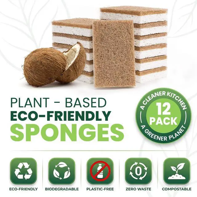 Alt view image 2 of 7 - Metflavor Kitchen Sponges, 12 Count, Natural Sponge with Coconut Scrubber