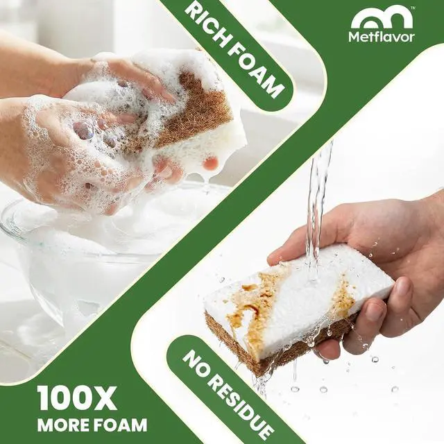 Alt view image 5 of 7 - Metflavor Kitchen Sponges, 12 Count, Natural Sponge with Coconut Scrubber
