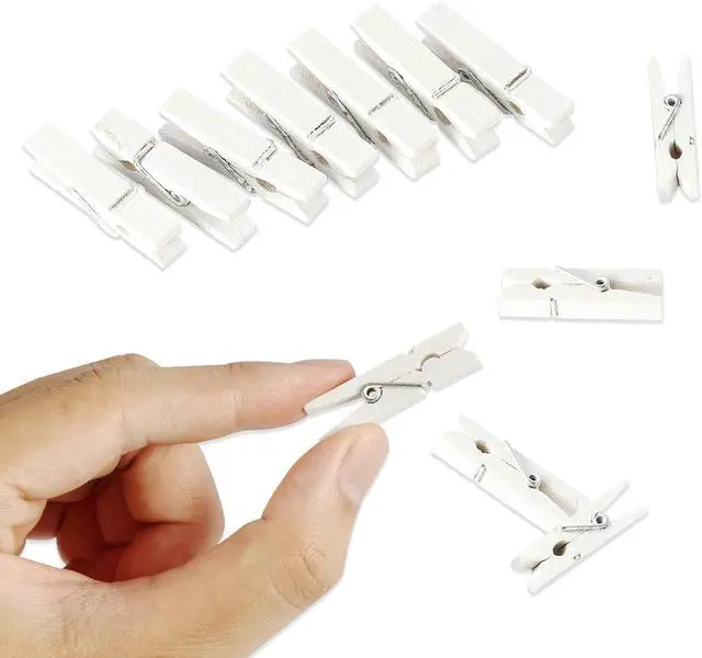 Alt view image 3 of 7 - 128 Pcs Mini Photo Clips, Small Wooden White Clothespins 1.4 Inch