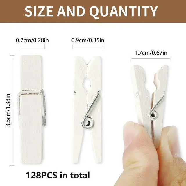 Alt view image 7 of 7 - 128 Pcs Mini Photo Clips, Small Wooden White Clothespins 1.4 Inch