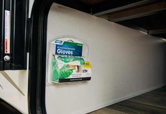 Alt view image 2 of 5 - Camco Durable All Purpose RV and Camper Disposable Sanitation Gloves | Ideal in Wet or Dry Conditions | Green Non-Latex Gloves | 100 Pack (40285)