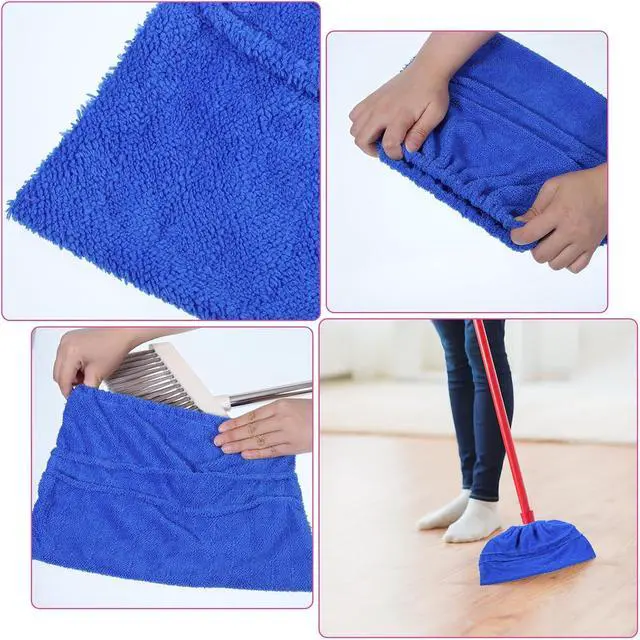Alt view image 5 of 7 - 2PCS Mop Socks Broom Cloth Cover with Elastic Bands, Washable Broom Pads Baseboard Cleaner Tool, Multi-Purpose Reusable Mopping Cloth Replacement, Suitable for Pet Hair, Dust, Stains, Windows