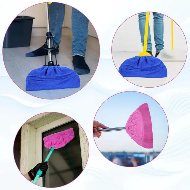 Alt view image 6 of 7 - 2PCS Mop Socks Broom Cloth Cover with Elastic Bands, Washable Broom Pads Baseboard Cleaner Tool, Multi-Purpose Reusable Mopping Cloth Replacement, Suitable for Pet Hair, Dust, Stains, Windows