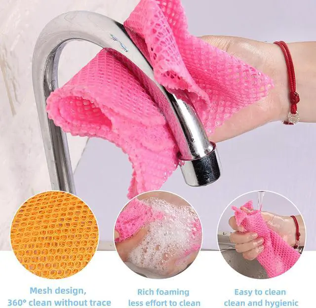Alt view image 5 of 6 - 4 Pcs Heavy Duty Dish Scrubbers, Non-Scratch Scouring Pads - Odorless & Long Lasting Mesh Dish Cloth - Replace Sponges - Kitchen, Floor and Bathroom Usage